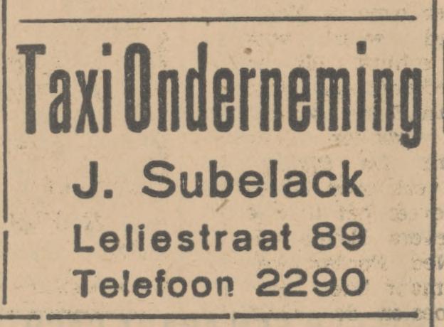 Leliestraat 89 Taxi Onderneming J.Subelack advertentie Tubantia 1-4-1931.jpg