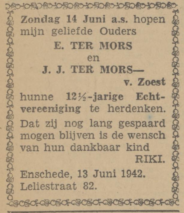 Leliestraat 82 E. ter Mors advertentie Tubantia 13-8-1942.jpg