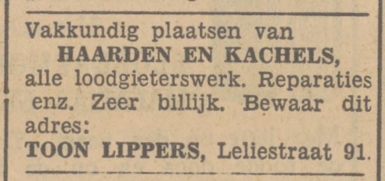 Leliestraat 91 Toon Lippers loodgieter advertentie Tubantia 31-10-1934.jpg