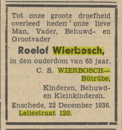 Leliestraat 120 Roelof Wierbosch overlijdensadvertentie Tubantia 22-12-1936.jpg