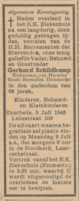 Leliestraat 108 G.Schildkamp overlijdensadvertentie Tubantia 7-7-1945.jpg