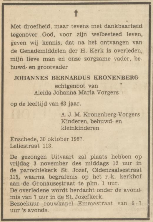 Leliestraat 113 J.B.Kronenberg overlijdensadvertentie Tubantia 1-11-1967.jpg