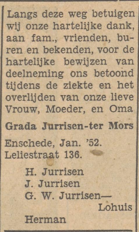 Leliestraat 136 H.Jurrisen advertentie Tubantia 12-1-1952.jpg