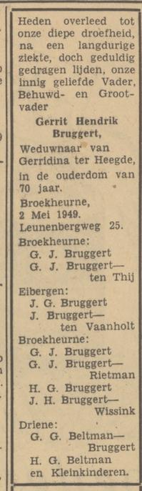 Leunenbergweg 25 Broekheurne G.H.Bruggert overlijdensadvertentie Tubantia 4-5-1969.jpg