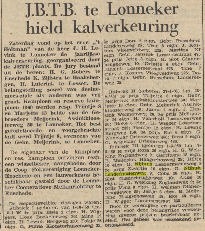Lindermatenweg 9 G.Nijhuis krantenbericht Tubantia 3+-8-1960.jpg