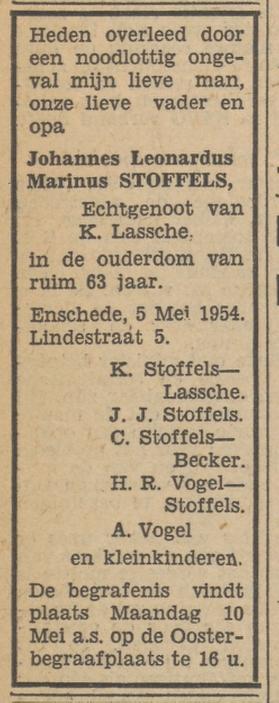 Lindestraat 5 J.L.M.Stoffels overlijdensadvertentite Tubantia 7-5-1954.jpg