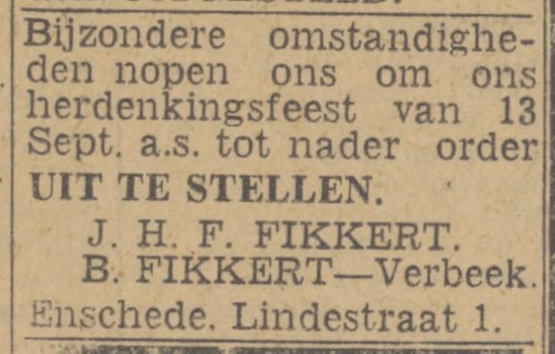 Lindestraat 1 J.H.F.Fikkert advertentie Tubantia 9-9-1944.jpg