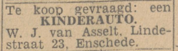 Lindestraat 23 W.J. van Asselt davrtentie Twentsch nieuwsblad 11-7-1944.jpg