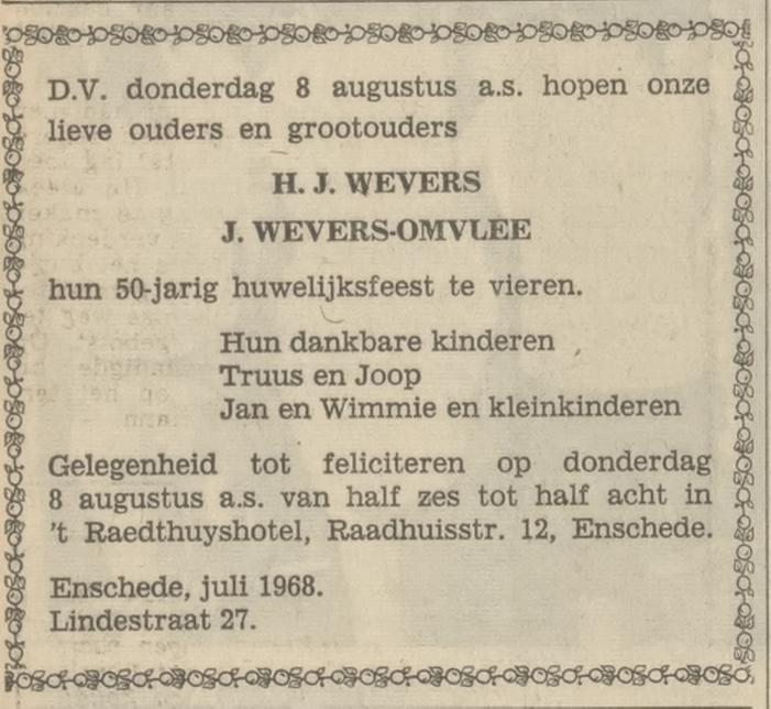 Lindestraat 27 H.J.Wevers advertentie Tubantia 31-7-1968.jpg