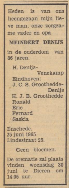 Lindestraat 25 Meindert Denijs advertentie Tubantia 26-6-1965.jpg