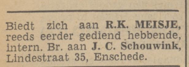 Lindestraat 35 J.C.Schouwink advertentie Tubantia 14-10-1939.jpg