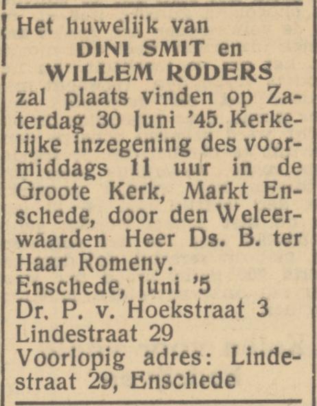 Lindestraat 29 Willem Roders advertentie Het Parool 23-6-1945.jpg
