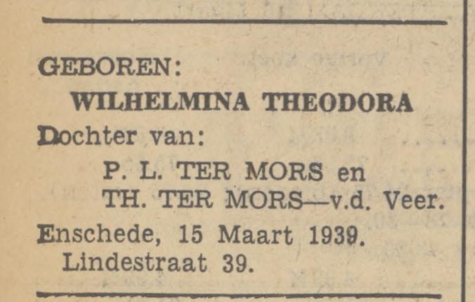 Lindestraat 39 P.L. ter Mors advertentie Tubantia 16-3-1939.jpg