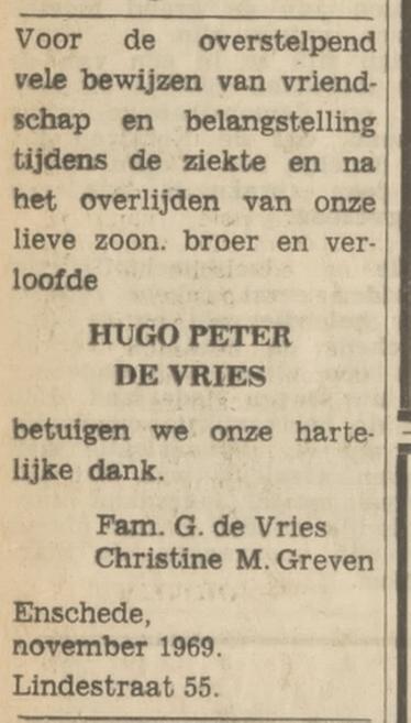 Lindestraat 55 Fam. G. de Vries advertentie Tubantia 21-11-1969.jpg