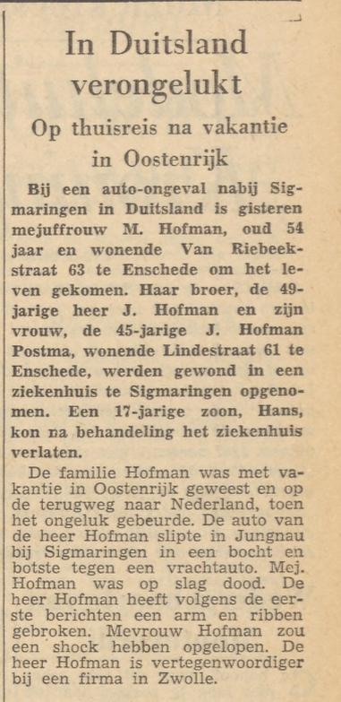Lindestraat 61 J.Hofman krantenbericht Tubantia 1-8-1961.jpg