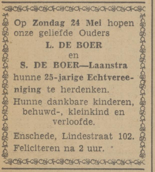 Lindestraat 102 L. de Boer advertentie Tubantia 22-5-1942.jpg