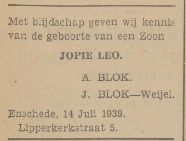 Lipperkerkstraat 5 A.Blok advertentie Tubantia 15-7-1939.jpg