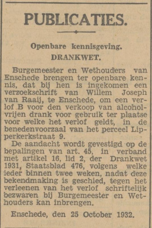 Lipperkerkstraat 9 W.J. van Raaij publicatie Tubantia 25-10-1932.jpg