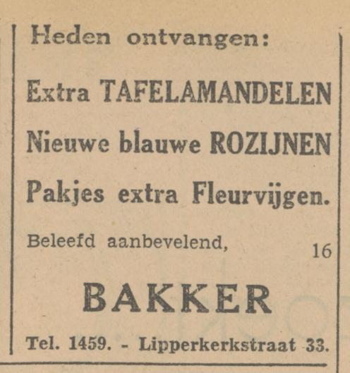Lipperkerkstraat 33 Bakker fruithandel advertentie Tubantia 1-10-1930.jpg