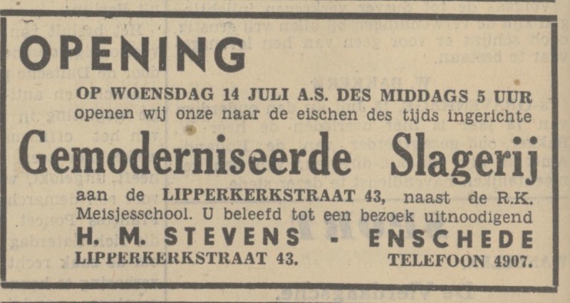 Lipperkerkstraat 43 slagerij H.M. Stevens advertentie Tubantia 13-7-1937.jpg