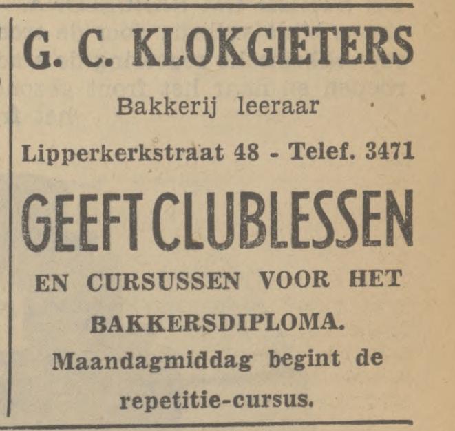 Lipperkerkstraat 48 G.C. Klokgieters bakkerij advertentie Tubantia 26-1-1939.jpg