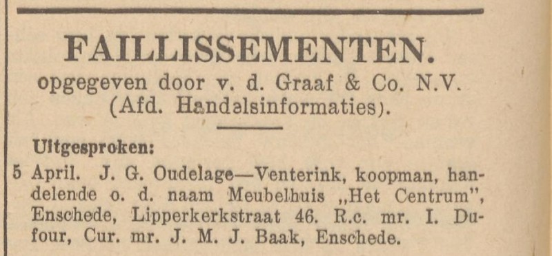 Lipperkerkstraat 46 J.G. Oude Lage Venterink Meubelhuis Het Centrum krantenbericht 8-4-1939.jpg