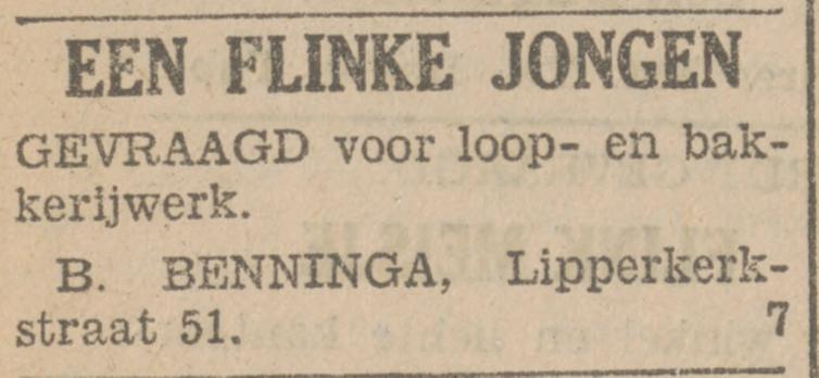 Lipperkerkstraat 51 bakkerij B. Benninga advertentie Tubantia 23-4-1930.jpg