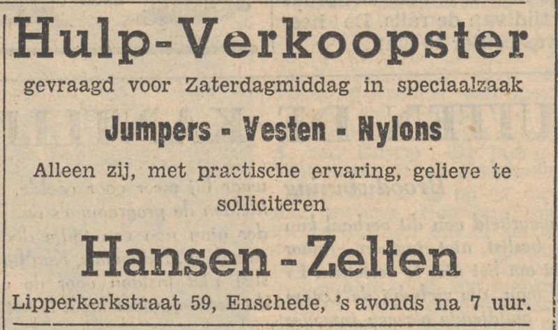 Lipperkerkstraat 59 Hansen-Zelten advertentie Tubantia 24-3-1959.jpg