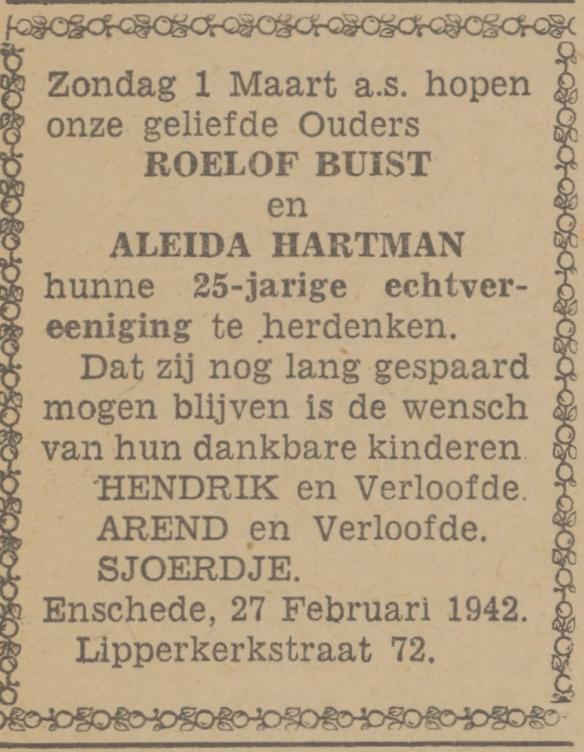 Lipperkerkstraat 72 Roelof Buist advertentie Tubantia 27-2-1942.jpg