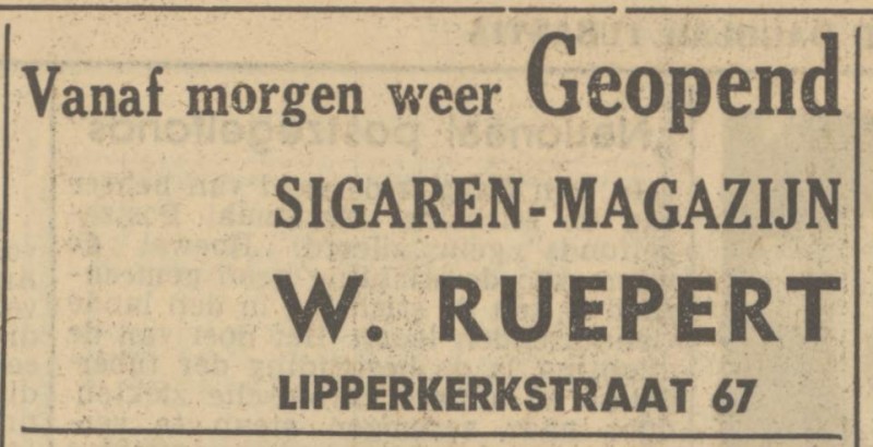 Lipperkerkstraat 67 sigarenmagazij W. Ruepert advertentie Tubantia 23-12-1949.jpg