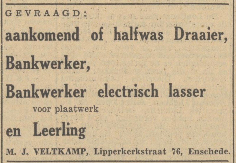 Lipperkerkstraat 76 M.J. Veltkamp advertentie Tubantia 9-4-1949.jpg