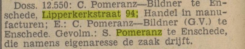 Lipperkerkstraat 94 S. Pomeranz handel in manufacturen krantenbericht Tubantia 2-11-1940.jpg