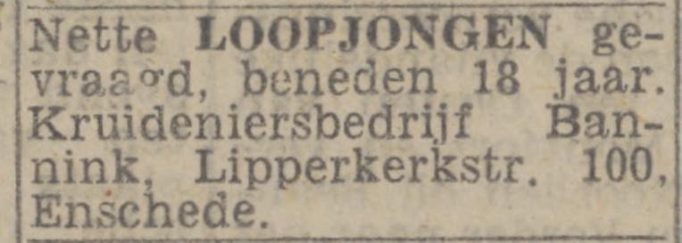 Lipperkerkstraat 100 kruideniersbedrijf Bannink advertentie Twentsch nieuwsblad 11-8-1944.jpg