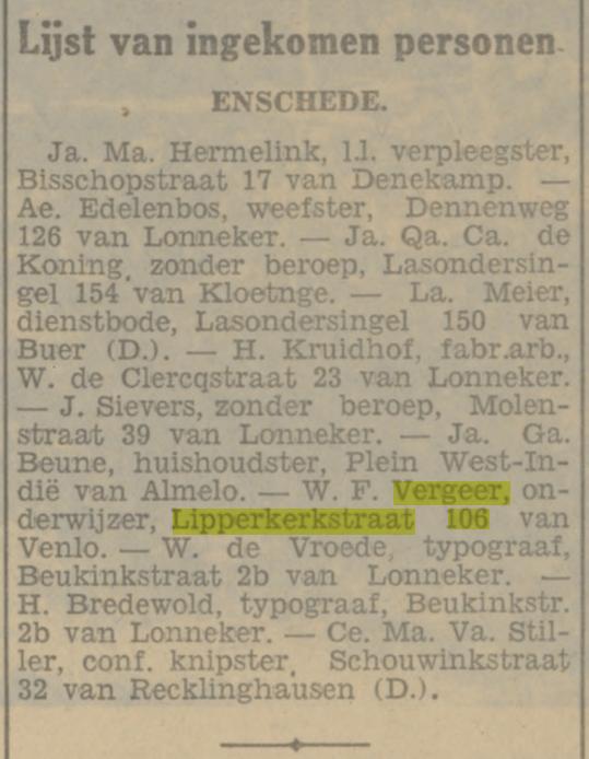 Lipperkerkstraat 106 W.F. Vergeer onderwijzer krantenbericht Tubantia 28-6-1932.jpg