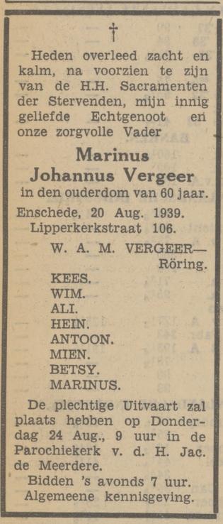 Lipperkerkstraat 106 M.J. Vergeer overlijdensadvertentie Tubantia 21-8-1939.jpg