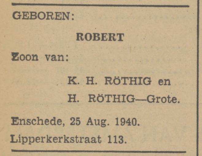 Lipperkerkstraat 113 K.H. Ròthig advertentie Tubantia 26-8-1940.jpg