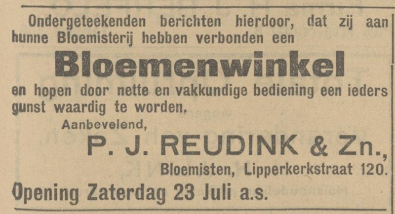 Lipperkerkstraat 120 P.J. Reudink & Zn. advertentie Tubantia 21-7-1922.jpg