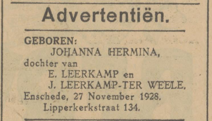 Lipperkerkstraat 134 E. Leerkamp advertentie Tubantia 27-11-1928.jpg