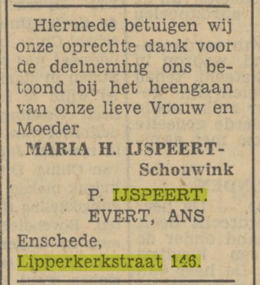 Lipperkerkstraat 146 P. IJspeert advertentie Tubantia 12-2-1951.jpg