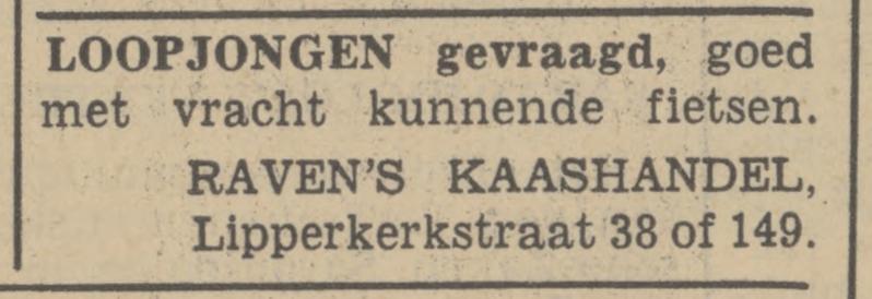 Lipperkerkstraat 38 of 149 kaashandel Raven advertentie Tubantia 18-10-1939.jpg