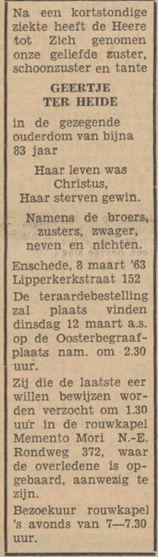 Lipperkerkstraat 152 Geertje ter Heide overlijdensadvertentie Tubantia 9-3-1963.jpg