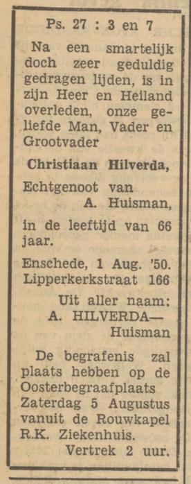 Lipperkerkstraat 166 Christiaan Hilverda overlijdensadvertentie Tubantia 2-8-1950.jpg