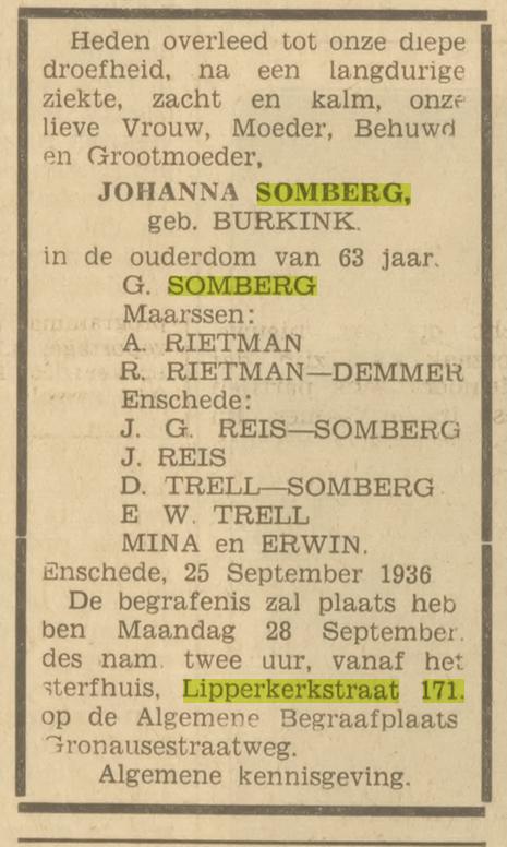 Lipperkerkstraat 171 J.Somberg-Burkink overlijdensadvertentie Tubantia 26-9-1936.jpg