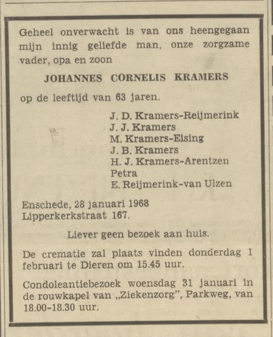 Lipperkerkstraat 167 J.C. Kramers overlijdensadvertentie Tubantia 30-1-1968.jpg