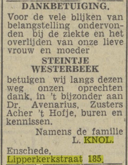 Lipperkerkstraat 185 L.Knol advertentieTwentsch nieuwsblad 5-11-1943.jpg