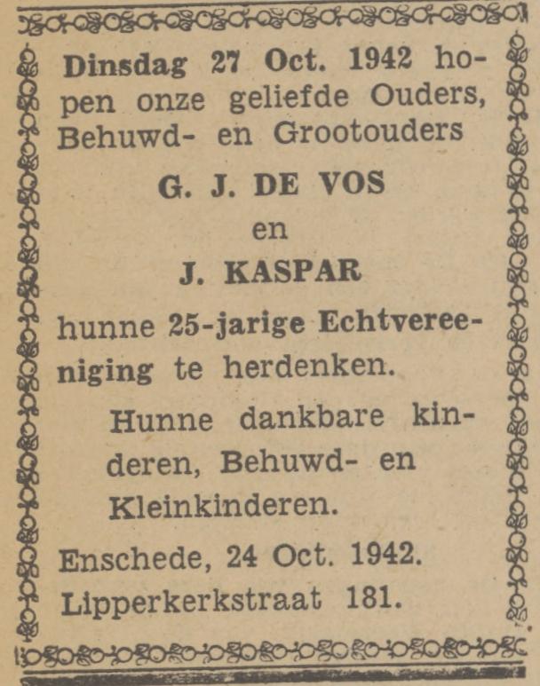Lipperkerkstraat 181 G.J. de Vos adveertentie Tubantia 24-10-1942.jpg