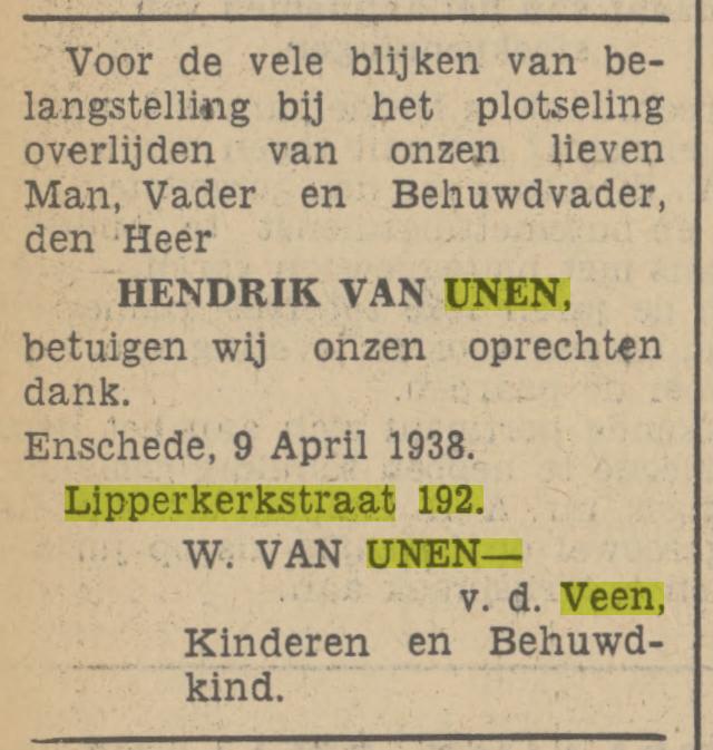 Lipperkerkstraat 192 W. van Unen-van der Veen advertentie Tubantia 9-4-1938.jpg