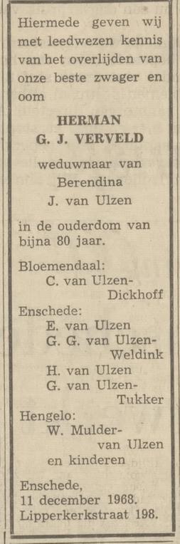 Lipperkerkstraat 198 H.G.J.Verveld overlijdensadvertentie Tubantia 14-12-1968.jpg
