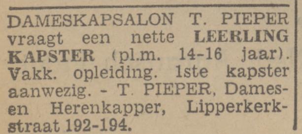 Lipperkerkstraat 192-194 dameskapsalon T.Pieper advertentie Tubantia 5-3-1941.jpg