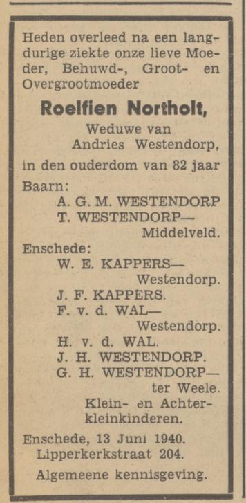 Lipperkerkstraat 204 Wed. R.Westendorp-Northolt overlijdensadvertentie Tubantia 14-6-1940.jpg